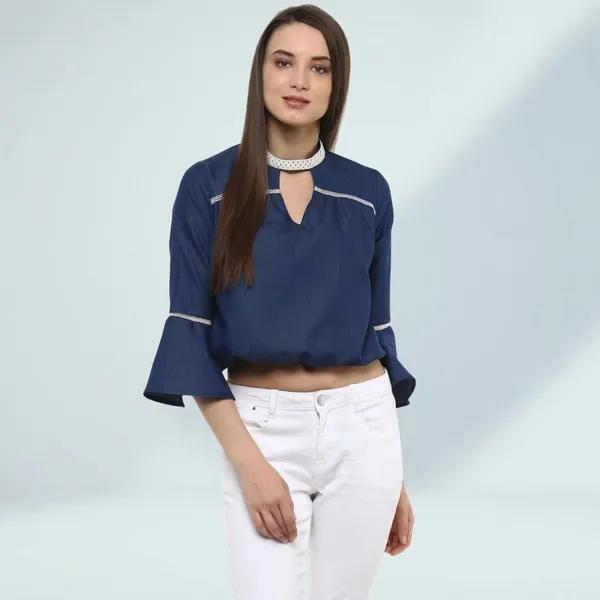 Blue_Cotton_Premium_Bell_Sleeve_Top_For_Women