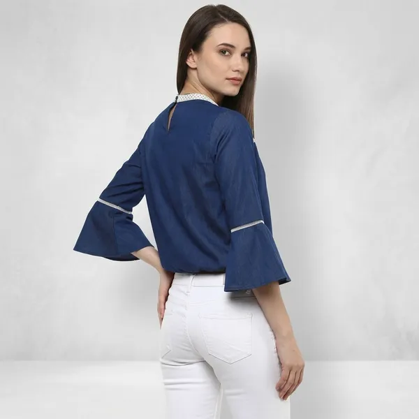 Blue_Cotton_Premium_Bell_Sleeve_Top_For_Women
