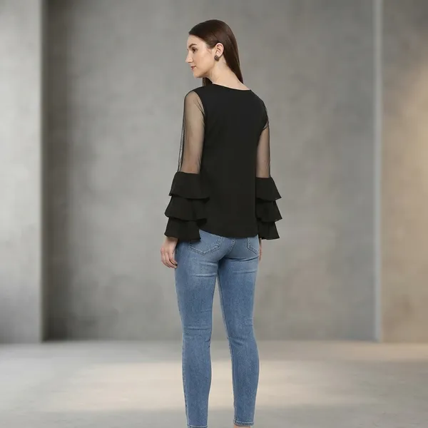Black_Cotton_Premium_Tier_Sleeve_Top_For_Women