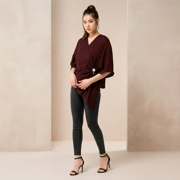 Maroon_Cotton_Premium_Cape_Sleeve_Top_For_Women