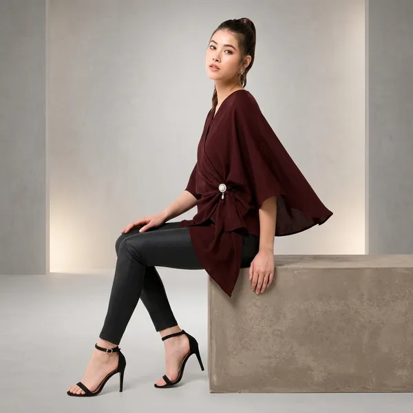 Maroon_Cotton_Premium_Cape_Sleeve_Top_For_Women