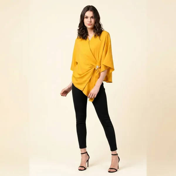 Yellow_Cotton_Premium_Cape_Sleeve_Top_For_Women