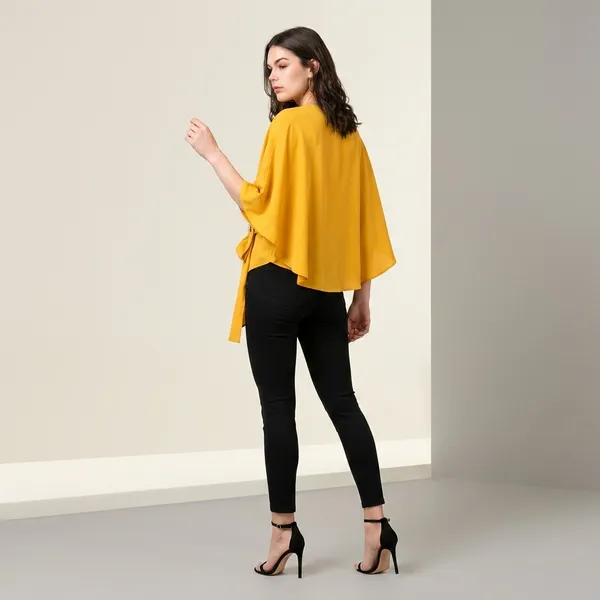 Yellow_Cotton_Premium_Cape_Sleeve_Top_For_Women