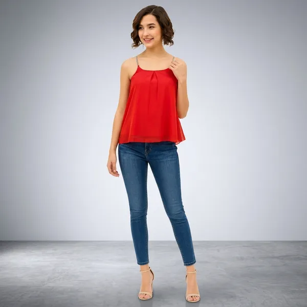 Red_Cotton_Premium_Embellished_Top_For_Women