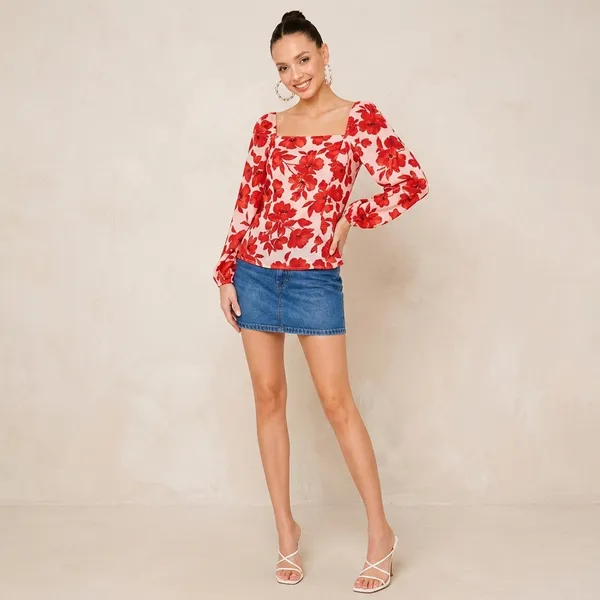 Red_Cotton_Premium_Floral_Top_For_Women