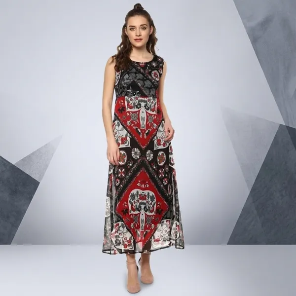 Red-Black_Cotton_Premium_Printed_Dress_For_Women