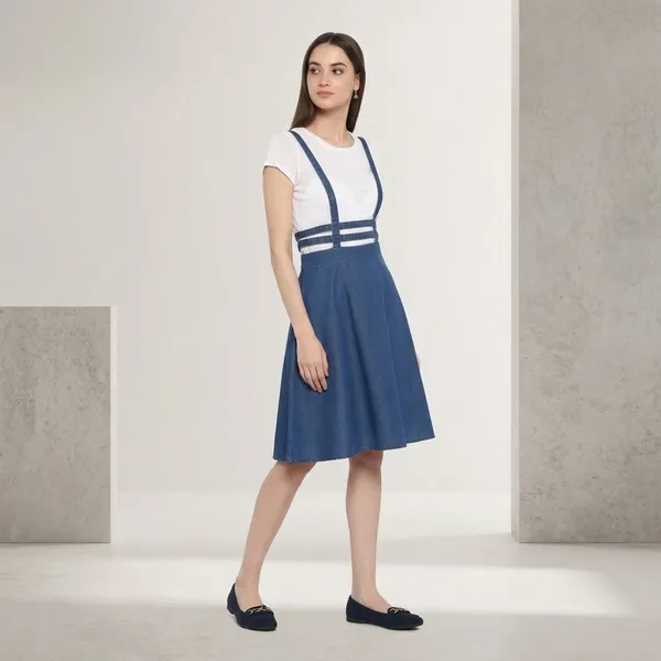 Blue_Cotton_Premium_Below_Knee_Dress_For_Women
