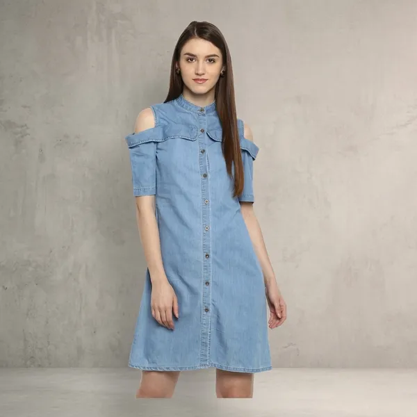 Blue_Cotton_Premium_Cold_Shoulder_Dress_For_Women