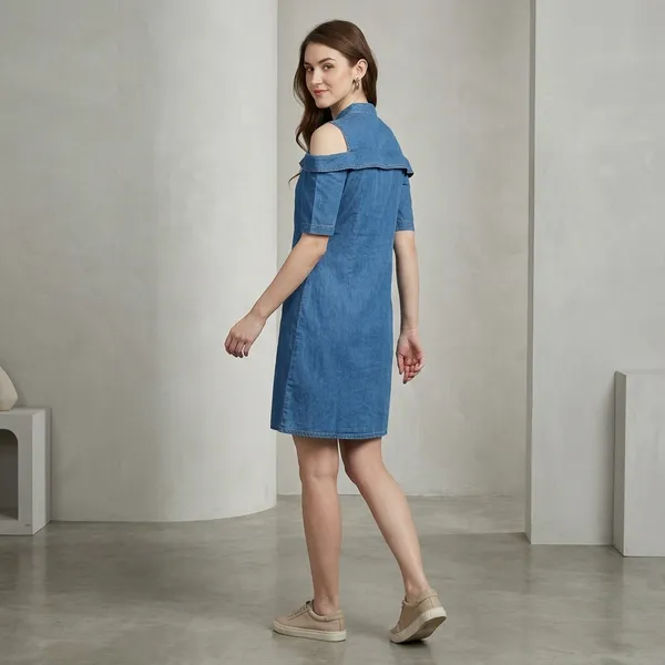 Blue_Cotton_Premium_Cold_Shoulder_Dress_For_Women