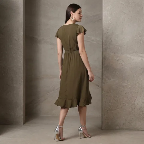 Olive_Cotton_Premium_Ruffled_Knee_Length_Dress_For_Women