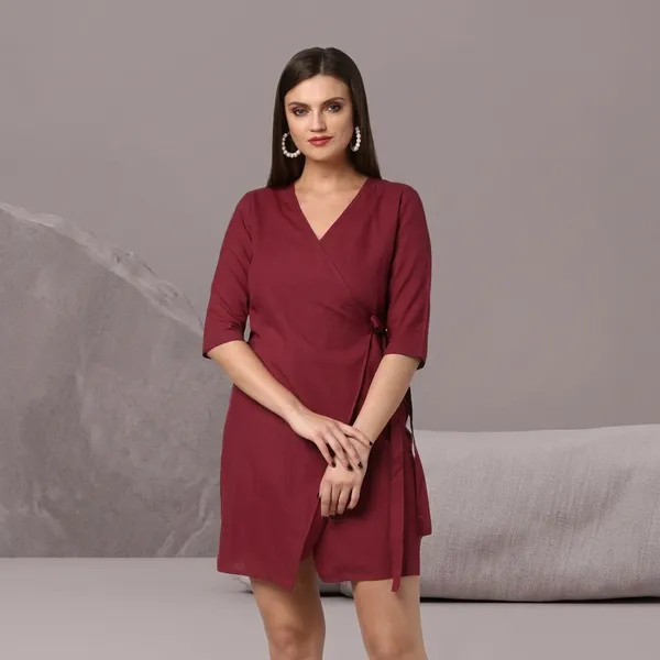 Maroon_Cotton_Premium_Above_Knee_Dress_For_Women