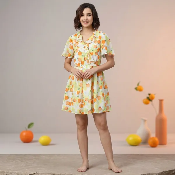 Yellow-Orange_Cotton_Premium_Printed_Flutter_Dress_For_Women
