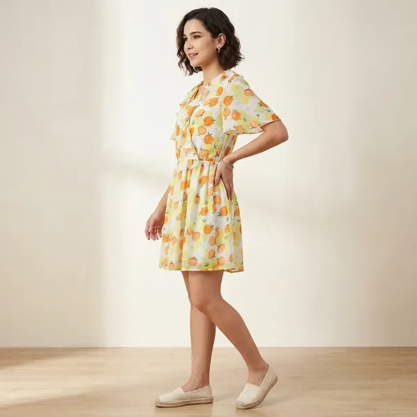 Yellow-Orange_Cotton_Premium_Printed_Flutter_Dress_For_Women