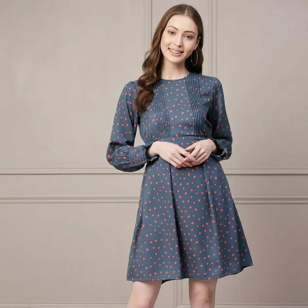 Grey-Coral_Cotton_Premium_Above_Knee_Dress_For_Women