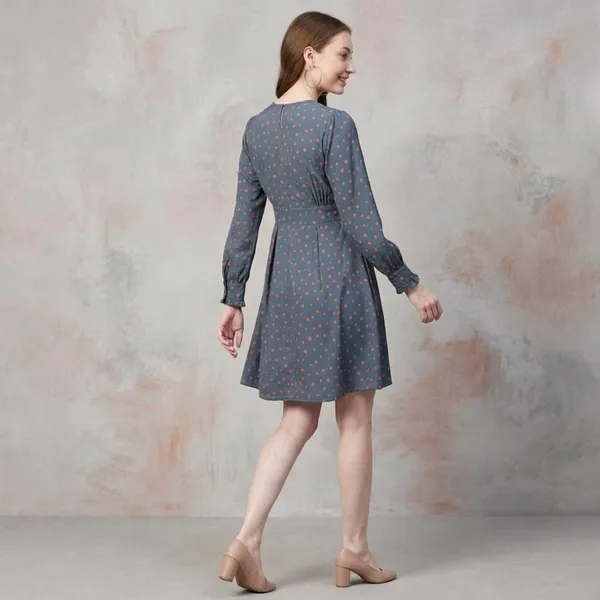 Grey-Coral_Cotton_Premium_Above_Knee_Dress_For_Women