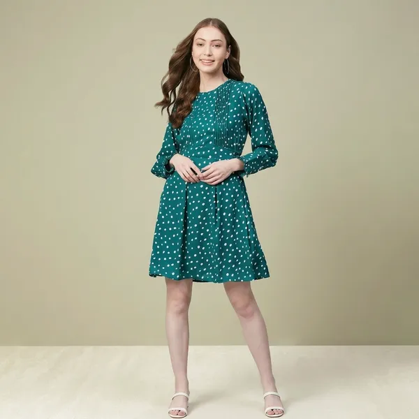Green-White_Cotton_Premium_Above_Knee_Dress_For_Women