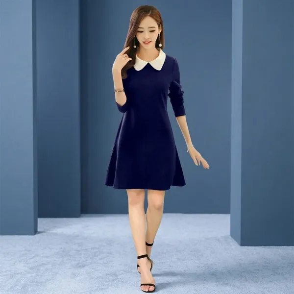 Blue_Cotton_Premium_Collar_Dress_For_Women