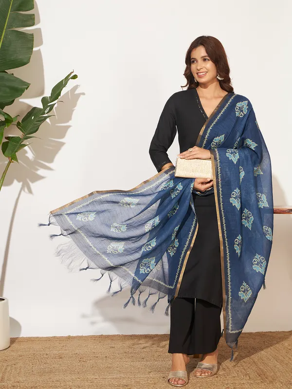 Blue_Poly_Linen_Fancy_Dupatta_For_Women