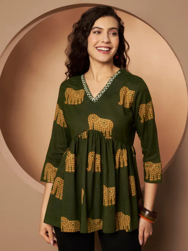 Green_Cotton_Fancy_Tunic_Kurti_For_Women