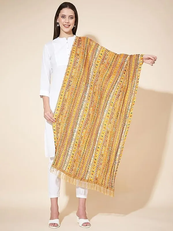 Yellow_Polyster_Fancy_Dupatta_For_Women