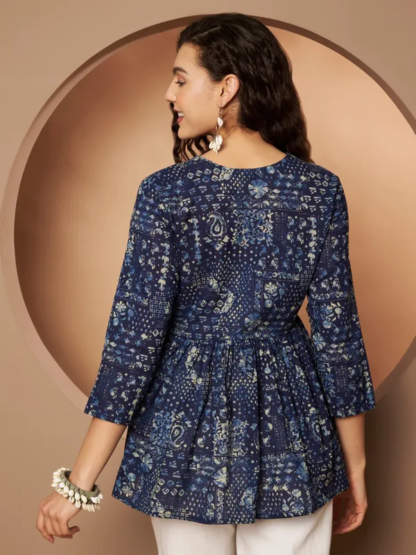 Navy_Blue_Cotton_Fancy_Tunic_Kurti_For_Women