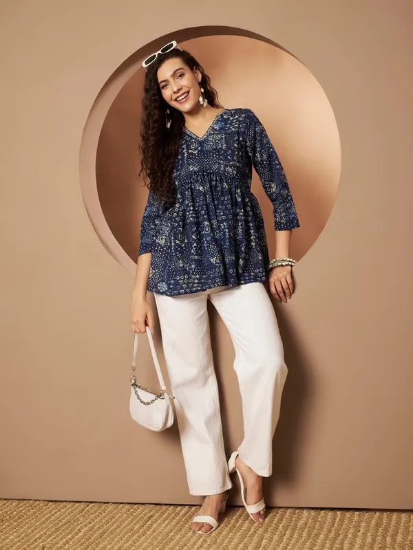 Navy_Blue_Cotton_Fancy_Tunic_Kurti_For_Women