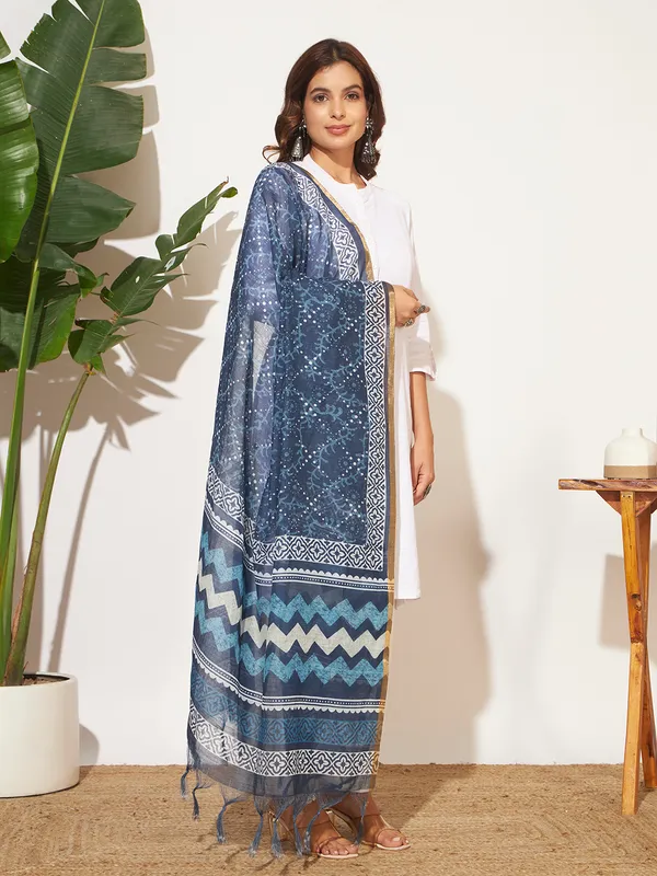 Blue_And_White_Poly_Linen_Fancy_Dupatta_For_Women
