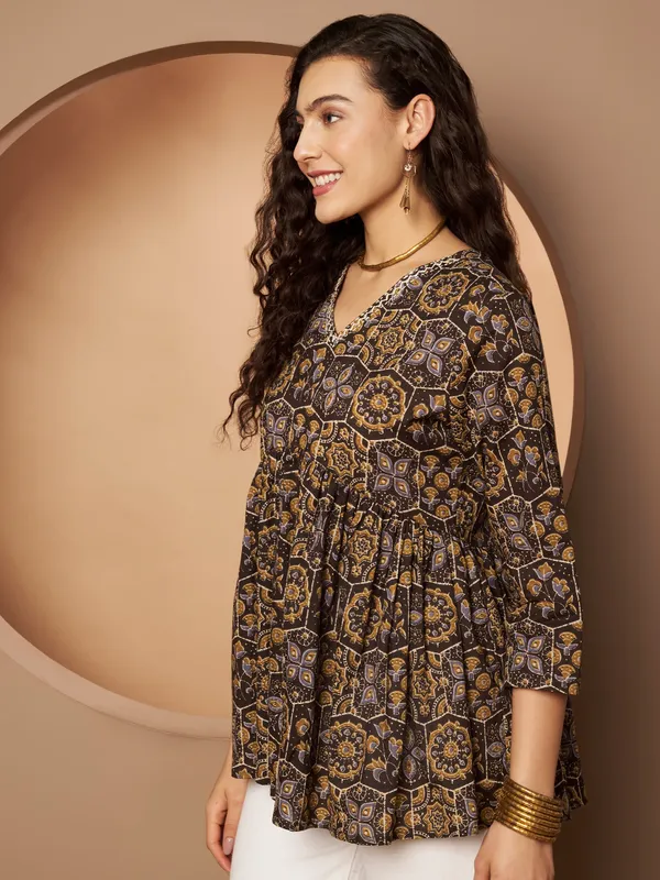 Dark_Brown_Cotton_Tunic_Kurti_For_Women