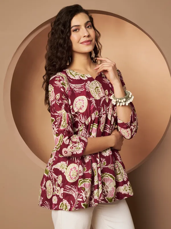 Burgundy_Cotton_Fancy_Tunic_Kurti_For_Women