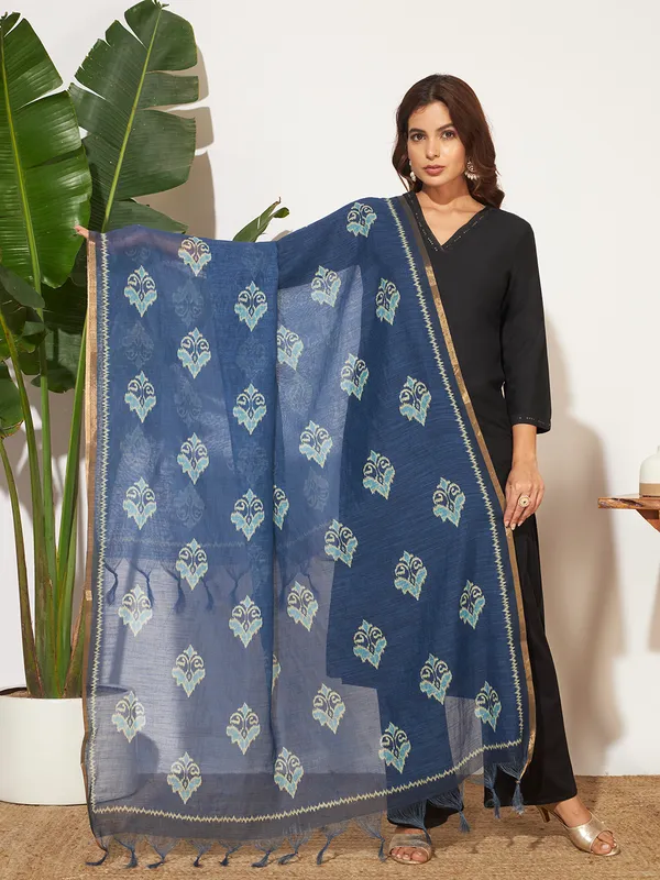 Blue_Poly_Linen_Fancy_Dupatta_For_Women
