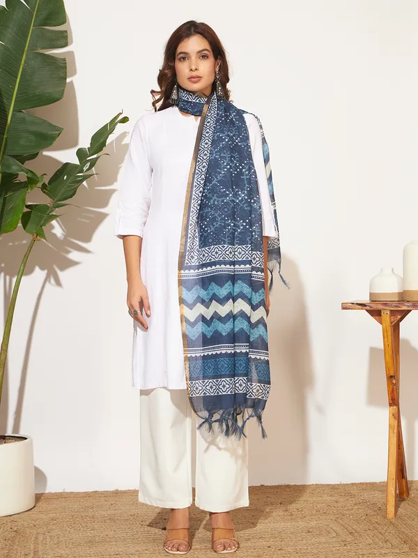 Blue_And_White_Poly_Linen_Fancy_Dupatta_For_Women