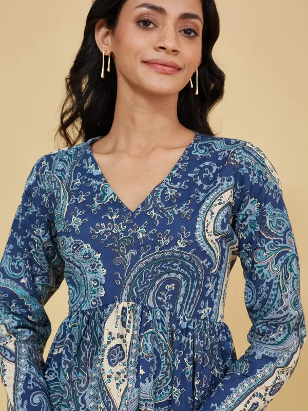 Blue_Cotton_Fancy_Tunic_Kurti_For_Women