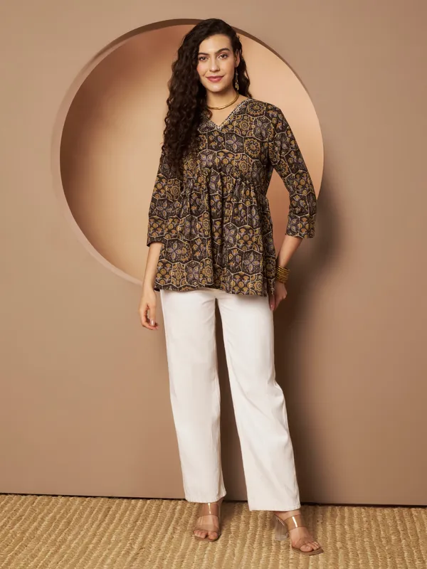 Dark_Brown_Cotton_Tunic_Kurti_For_Women