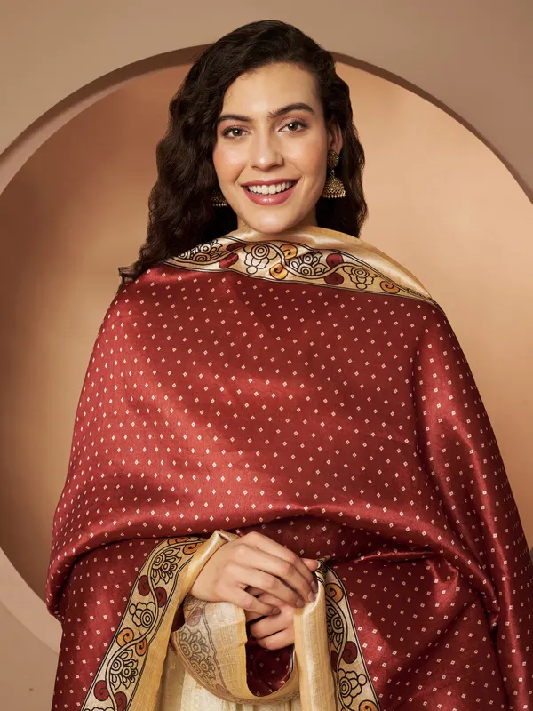 Maroon_And_Cream_Poly_Silk_Fancy_Dupatta_For_Women