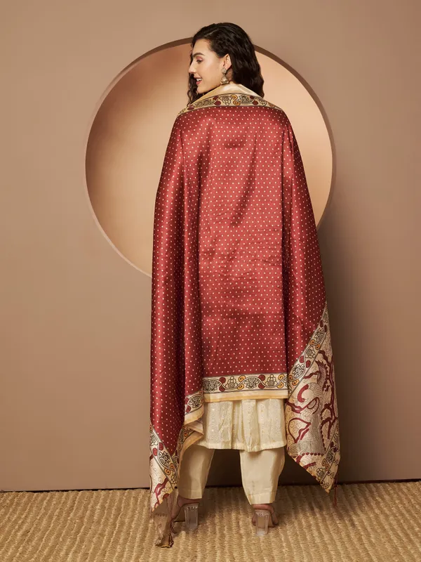 Maroon_And_Cream_Poly_Silk_Fancy_Dupatta_For_Women