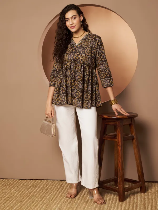 Dark_Brown_Cotton_Tunic_Kurti_For_Women