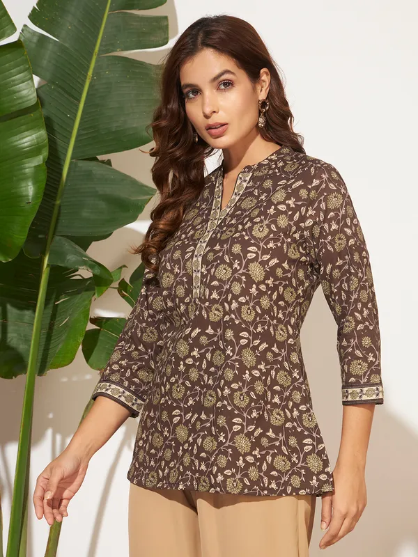 Brown_Cotton_Fancy_Tunic_Kurti_For_Women