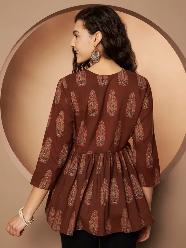 Brown_Cotton_Fancy_Tunic_Kurti_For_Women