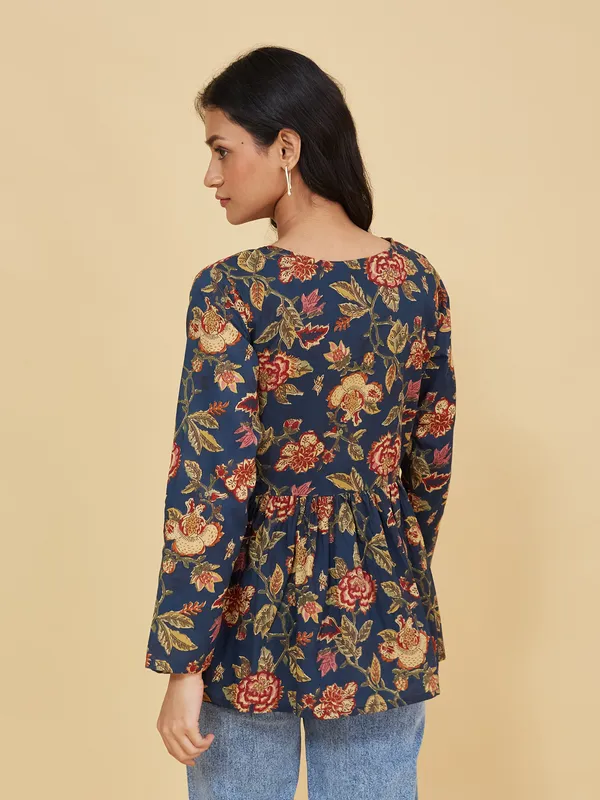 Navy_Blue_Cotton_Fancy_Tunic_Kurti_For_Women