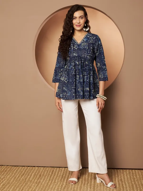 Navy_Blue_Cotton_Fancy_Tunic_Kurti_For_Women