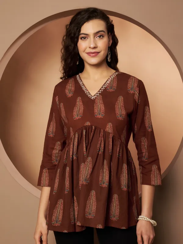 Brown_Cotton_Fancy_Tunic_Kurti_For_Women