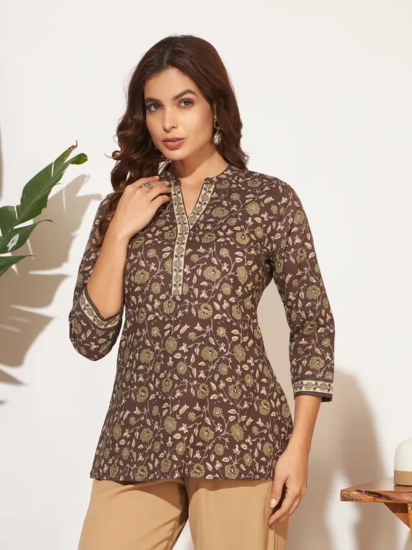 Brown_Cotton_Fancy_Tunic_Kurti_For_Women