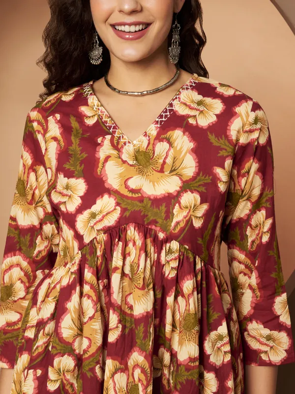 Maroon_Cotton_Fancy_Tunic_Kurti_For_Women