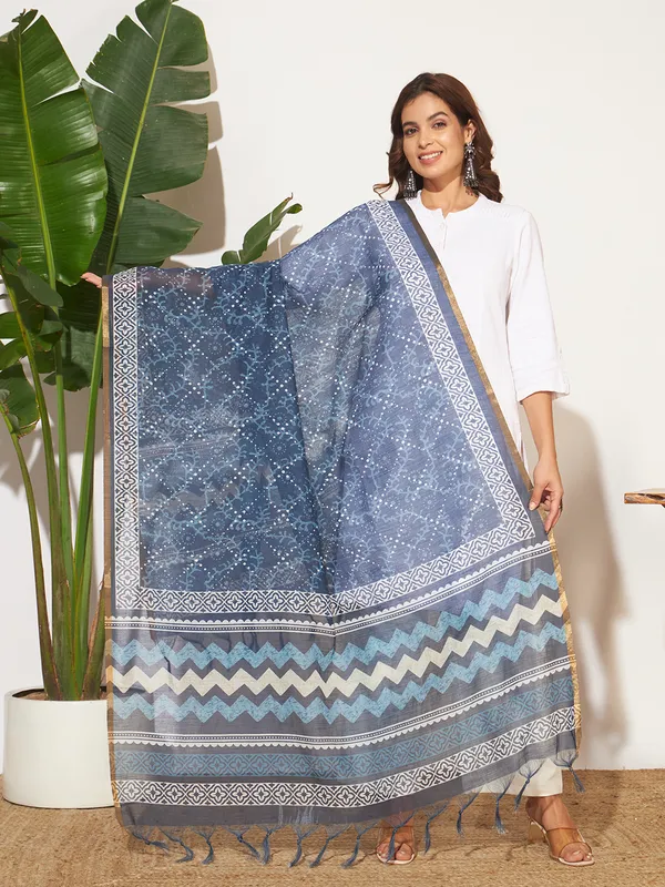 Blue_And_White_Poly_Linen_Fancy_Dupatta_For_Women