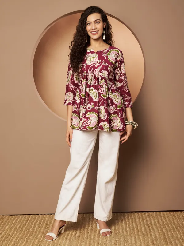 Burgundy_Cotton_Fancy_Tunic_Kurti_For_Women