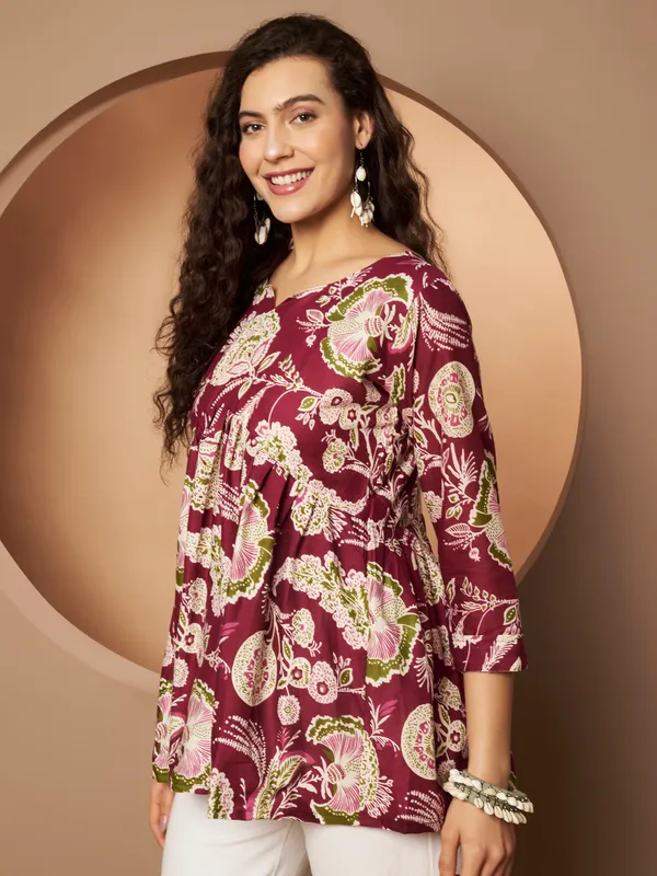 Burgundy_Cotton_Fancy_Tunic_Kurti_For_Women