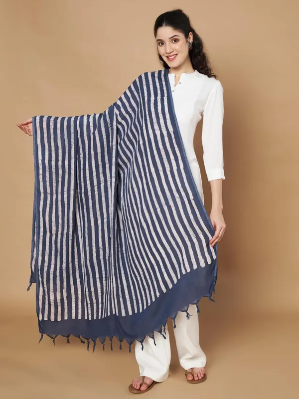 Navy_Blue_And_White_Viscose_Rayon_Fancy_Dupatta_For_Women