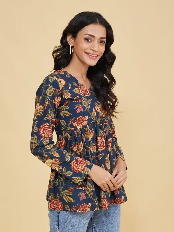 Navy_Blue_Cotton_Fancy_Tunic_Kurti_For_Women