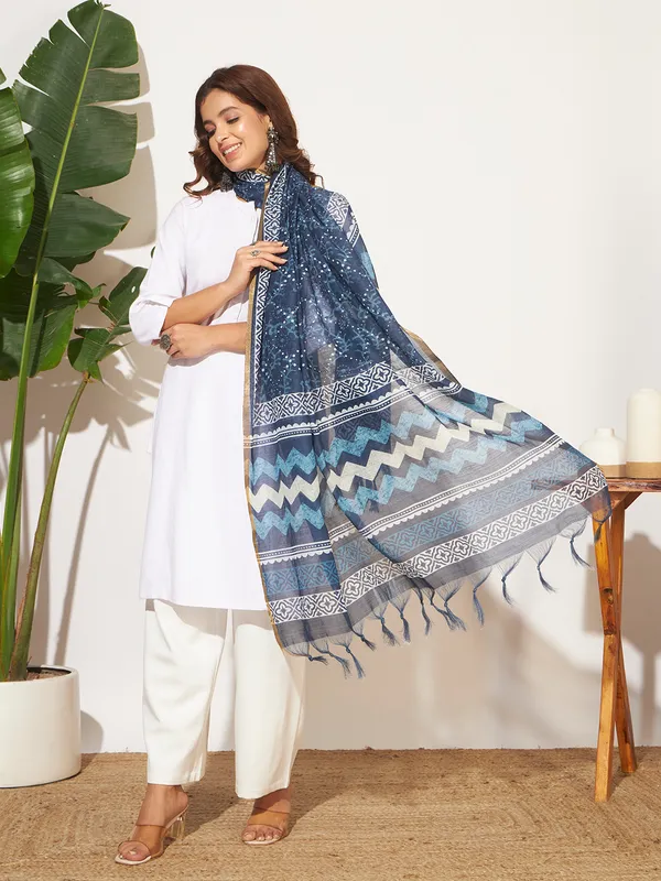 Blue_And_White_Poly_Linen_Fancy_Dupatta_For_Women