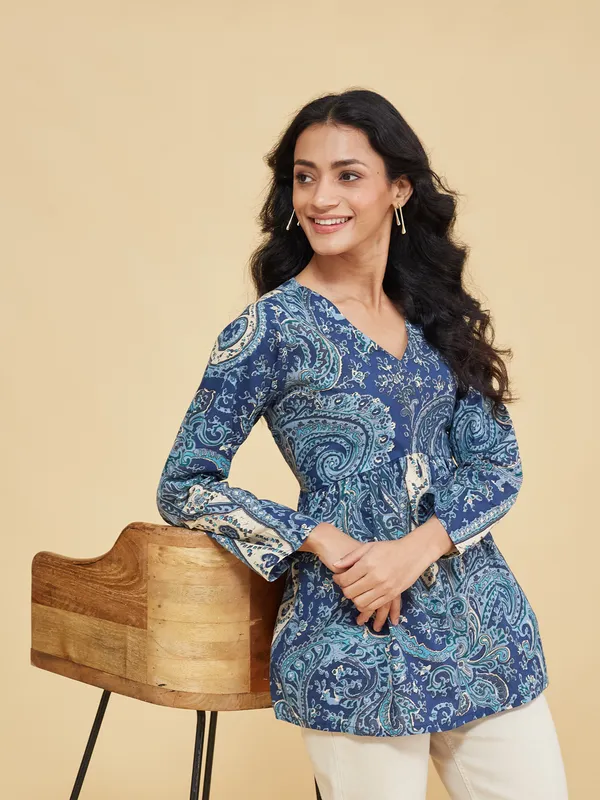 Blue_Cotton_Fancy_Tunic_Kurti_For_Women